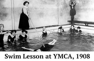 vintage picture of a swimming lesson in 1908