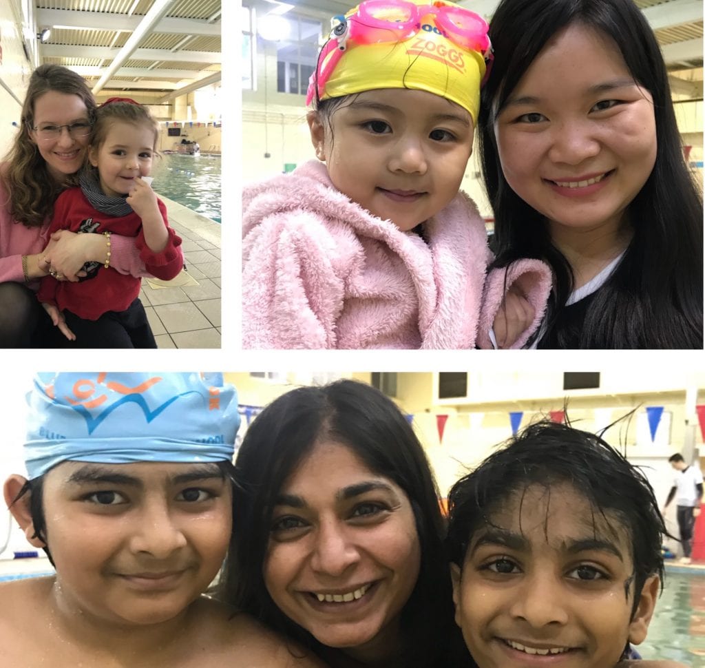 Mothers and their kids at Blue Wave Swim School