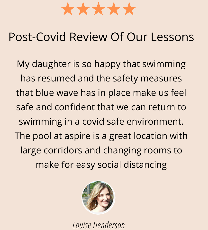 blue wave swim client testimonial for post-covid-19 swim lessons
