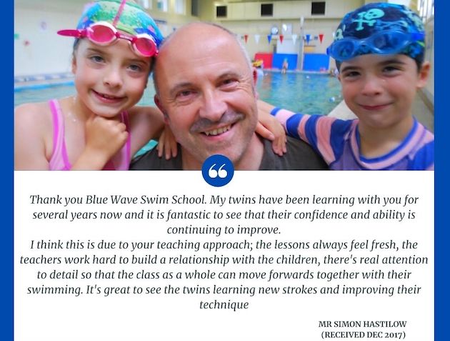 client testimonial for Blue Wave Swim School